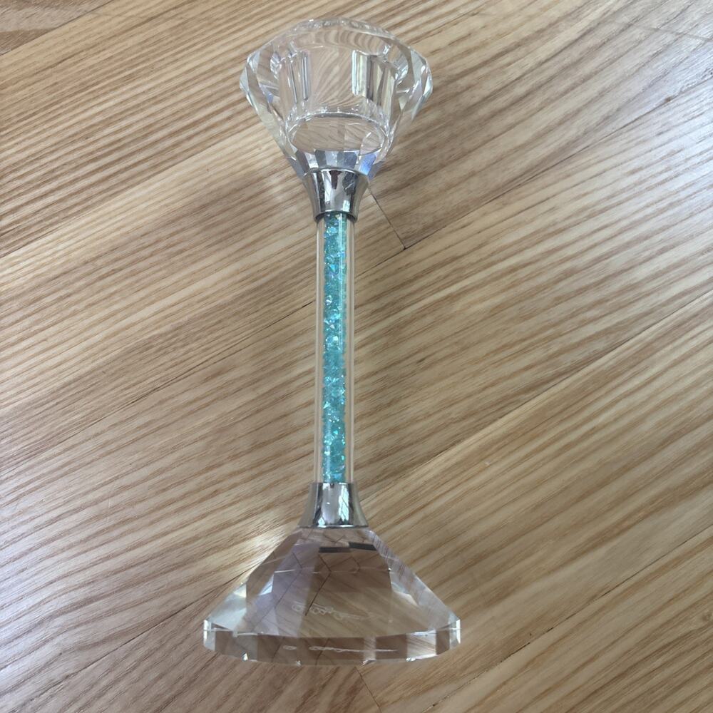 Oleg Cassini Signed Crystal Jewel Glamorous Sparkly Candle Holder 6” Vintage